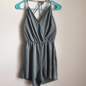 Sea-foam green halter tie back romper